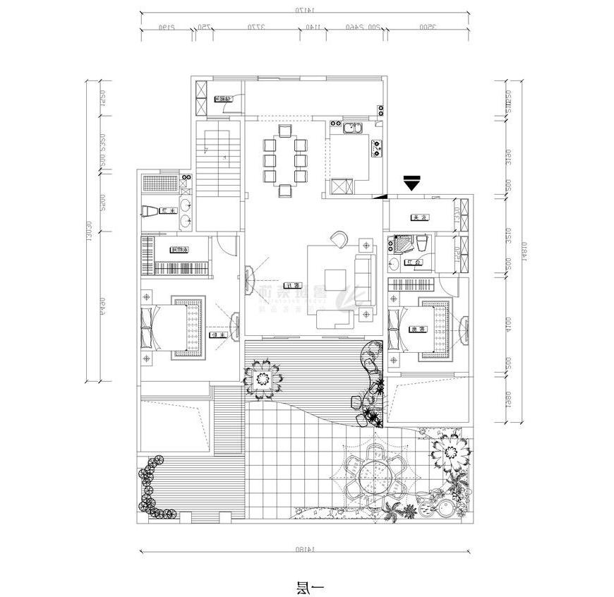 秦汉佳苑,新中式风格,一层户型图